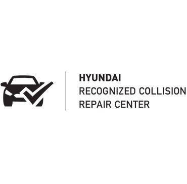 The logo for hyundai recognized collision repair center shows a car with a check mark on it.
