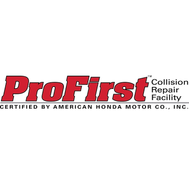 The logo for profirst collision repair facility is certified by american honda motor co. inc.