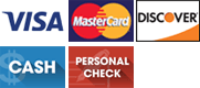 Visa | MasterCard | Discover | Cash | Personal Check