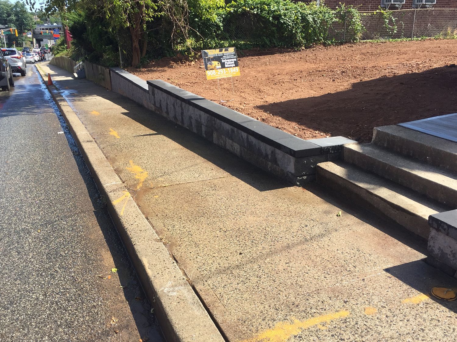 Concrete steps and retaining wall