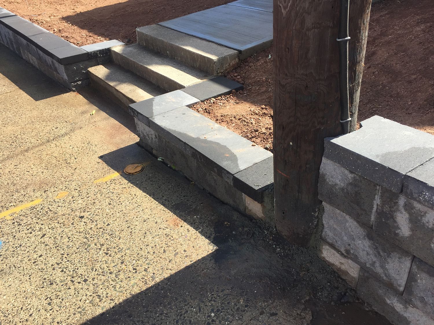 Retaining wall and stone steps