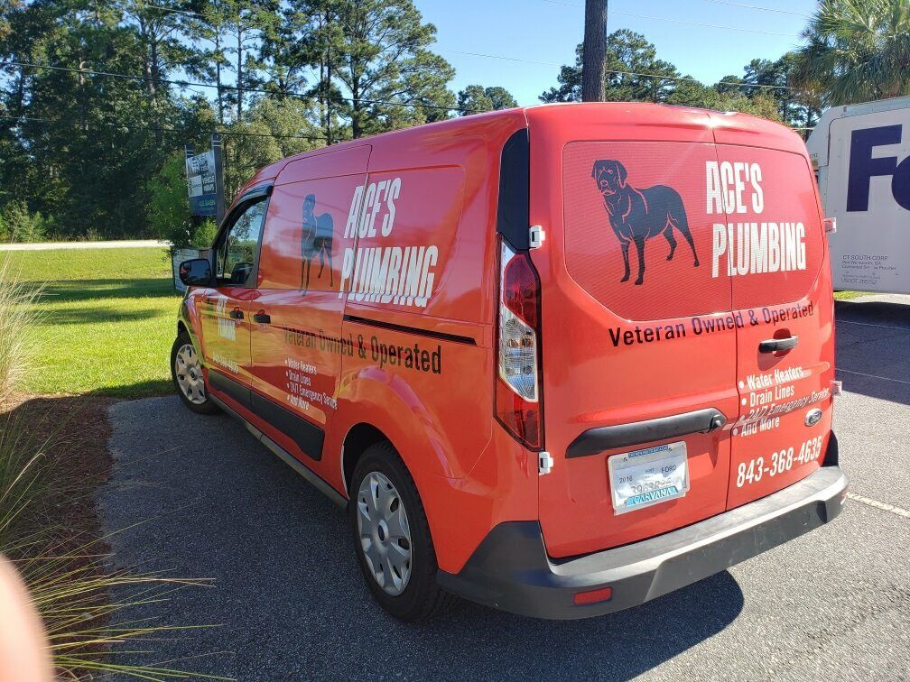 Red plumbing van with 