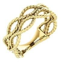 Gold rope-design ring, with intertwined strands.