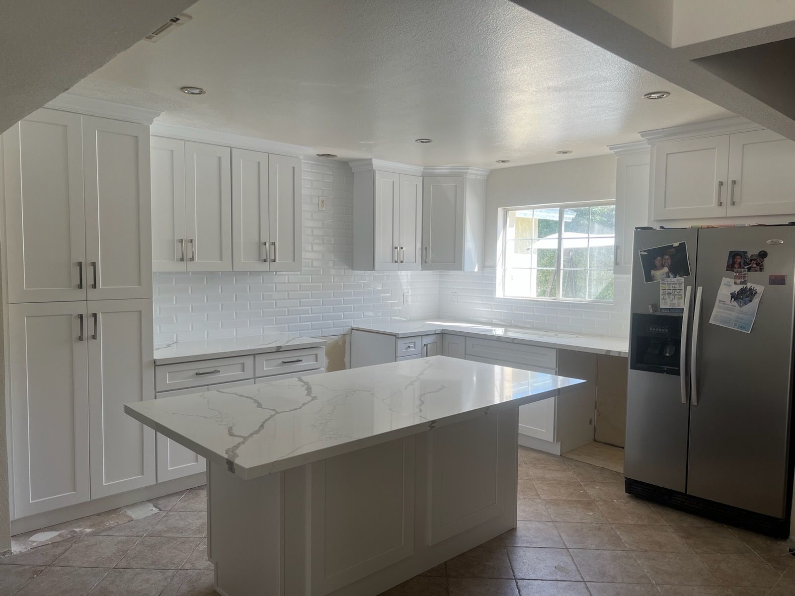 kitchen with white marble counter top