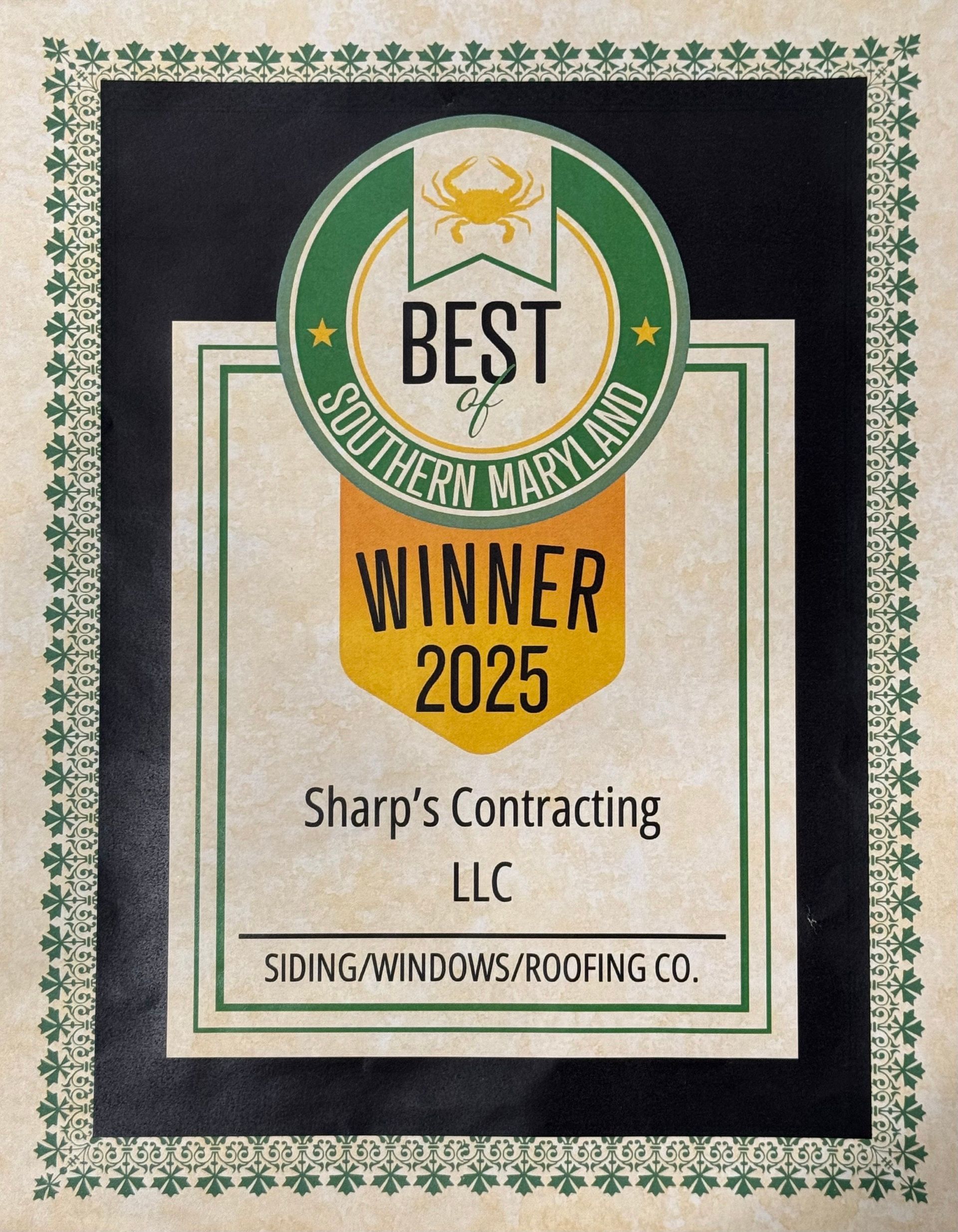 Best of Southern MD - Siding/Windows/Roofing - Winner 2025