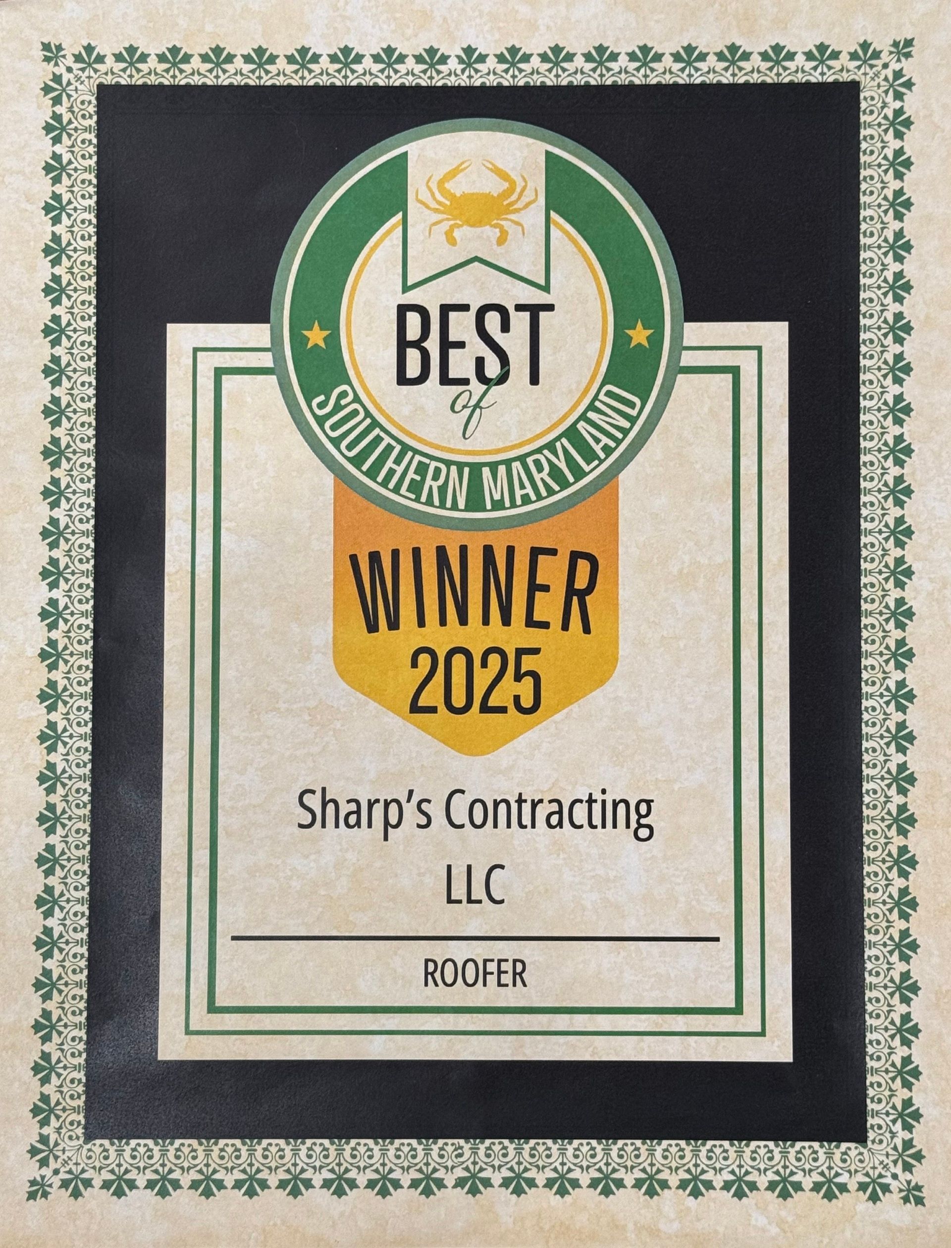 Best of Southern MD - Roofing - Winner 2025