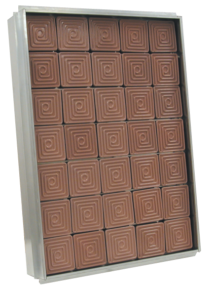 Brown square-patterned wall panel with a black frame, shown at an angle