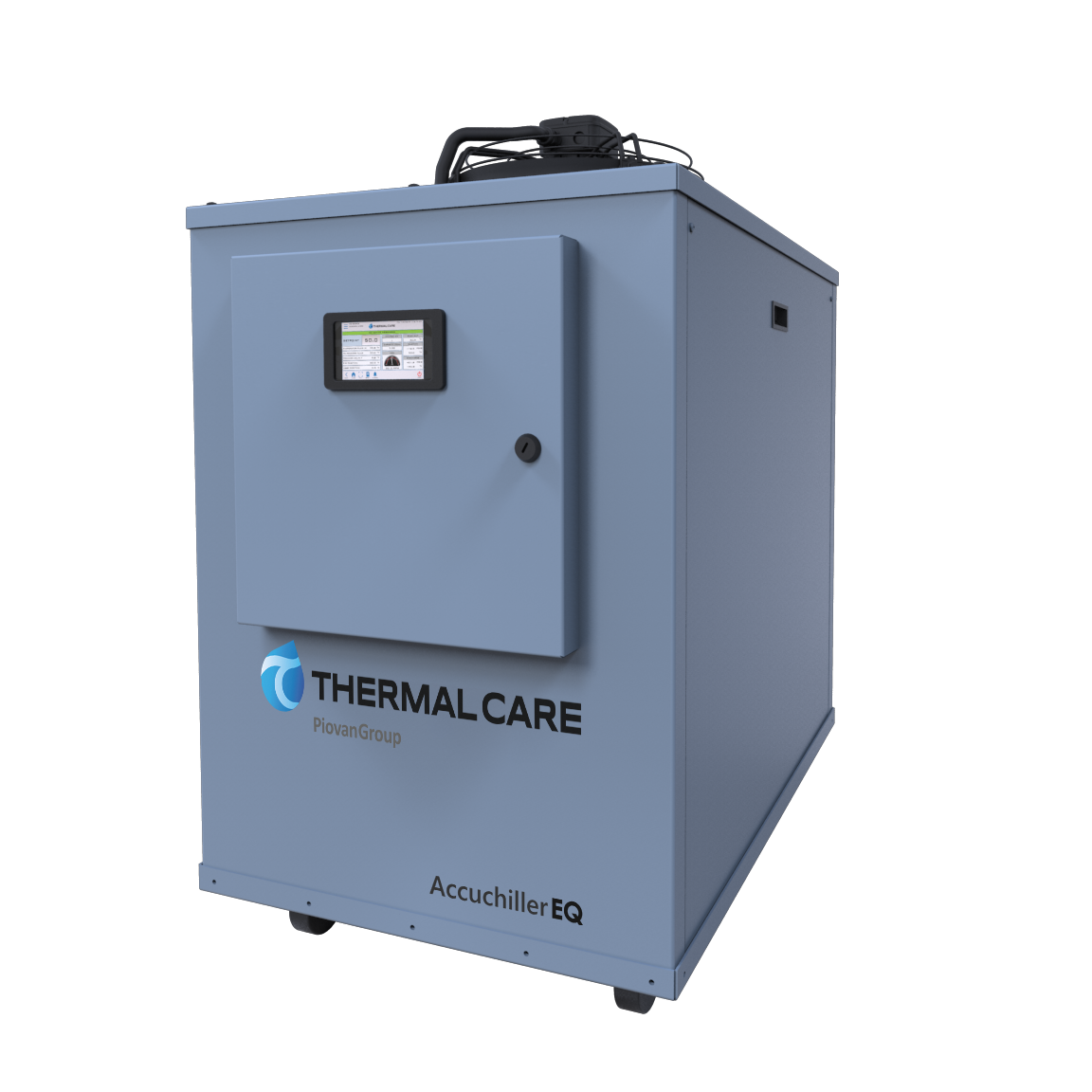 Blue Thermacare industrial cabinet unit with front display panel and logo