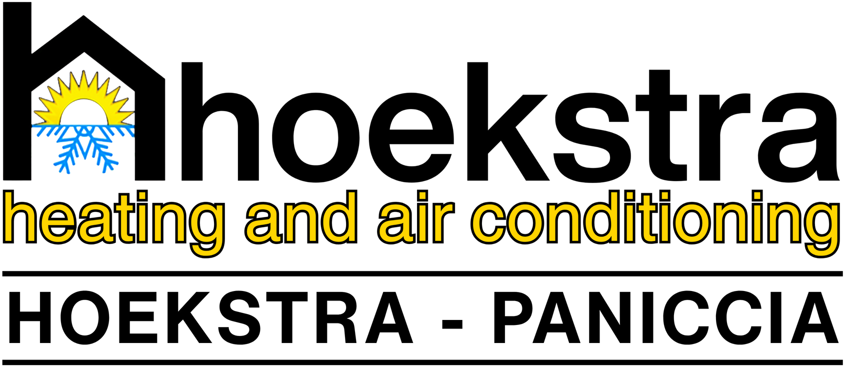 Hoekstra heating and air conditioning logo with house icon and HOEKSTRA - PANICCIA text