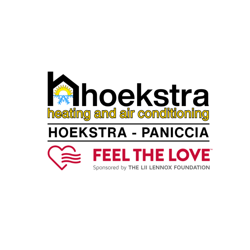Hoekstra heating and air conditioning logo with Hoekstra - Panicia and Lennox Feel the Love sponsor text