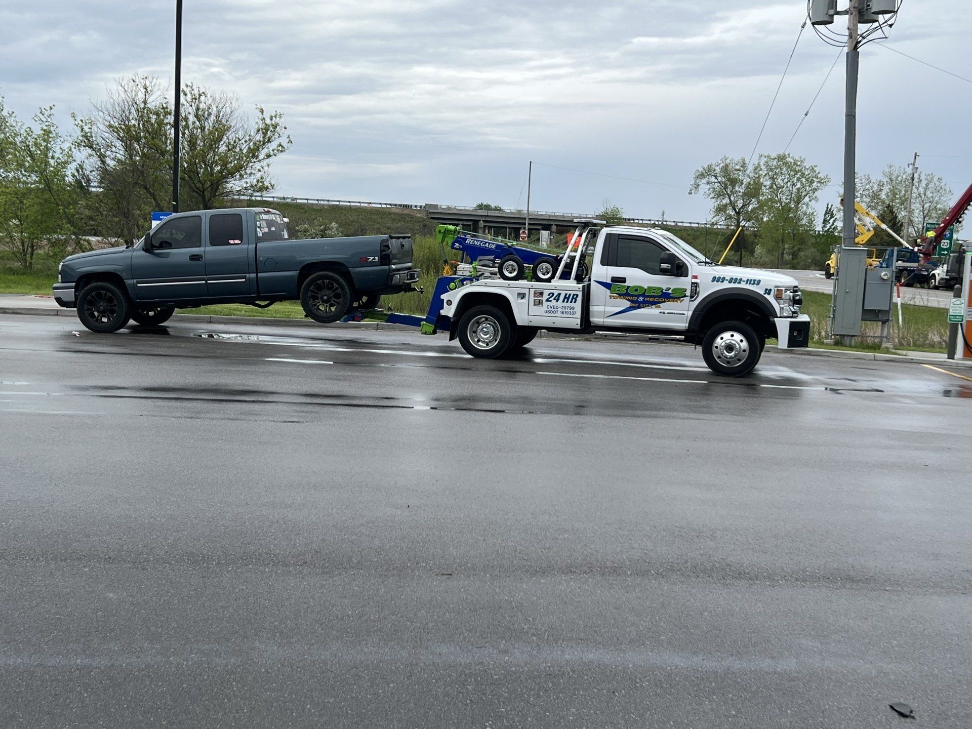 Black vehicle towing