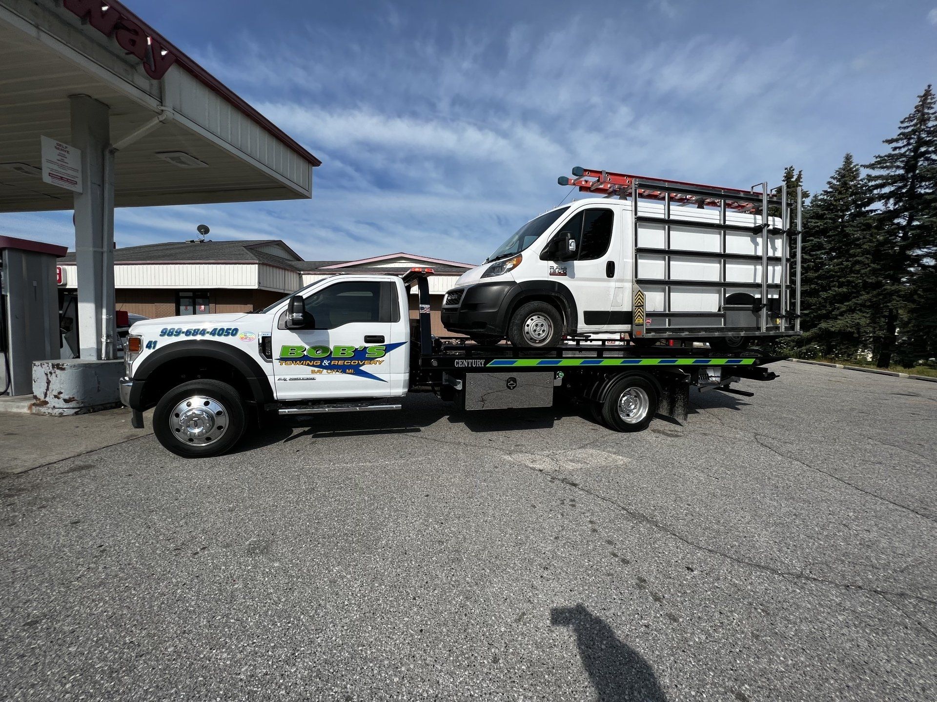 White van being towed