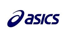 Blue and white Asics logo.
