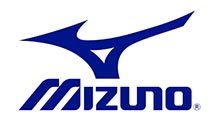 Blue Mizuno logo with a stylized wing shape above the word
