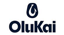 Olukai logo: dark blue stylized hook over dark blue wordmark.