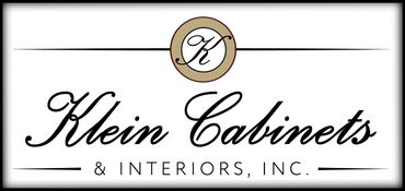Klein Cabinets & Interiors, Inc. logo with black script text and a gold circular monogram on white background