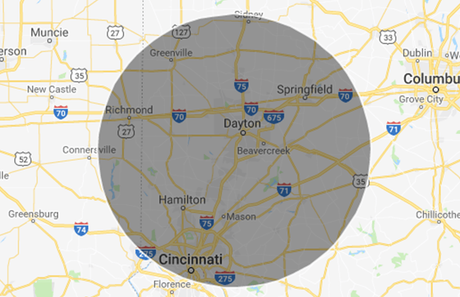 Commercial Floor MTCE LLC-Service area map 45 mile radius