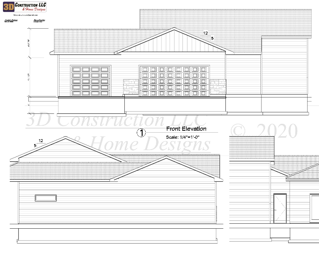 A black and white drawing of a house on a white background.