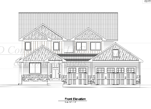 A black and white drawing of a house with a striped roof.
