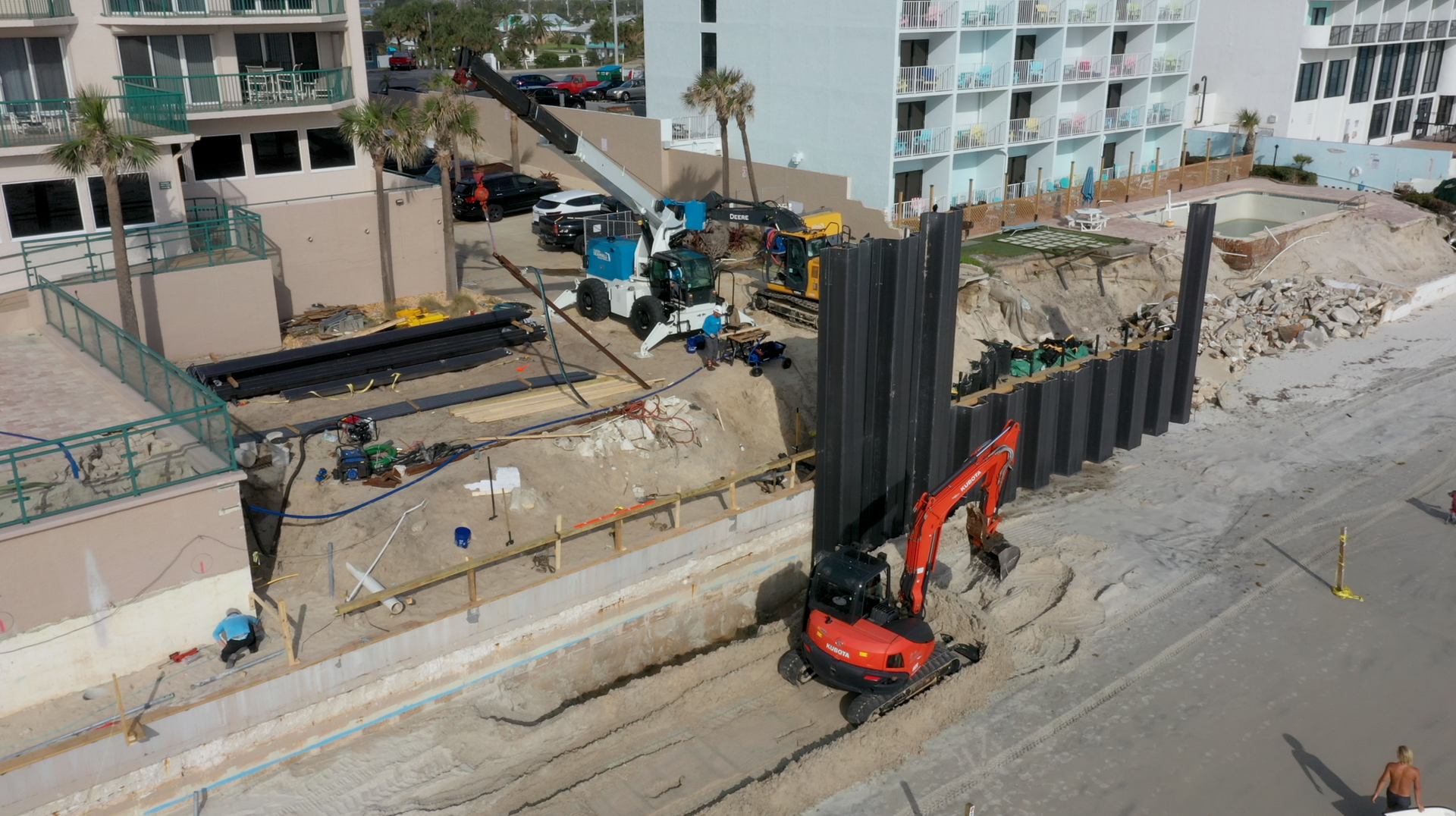 On-going seawall building