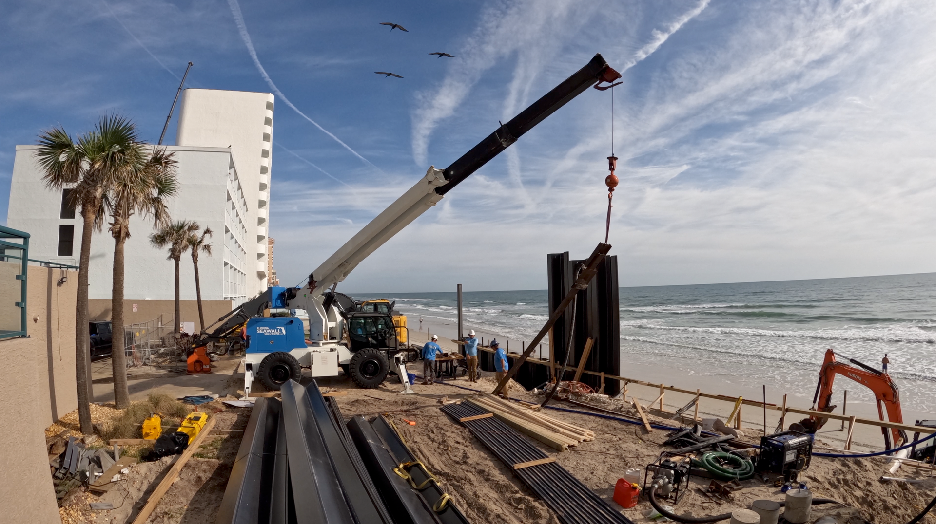 Seawall construction site