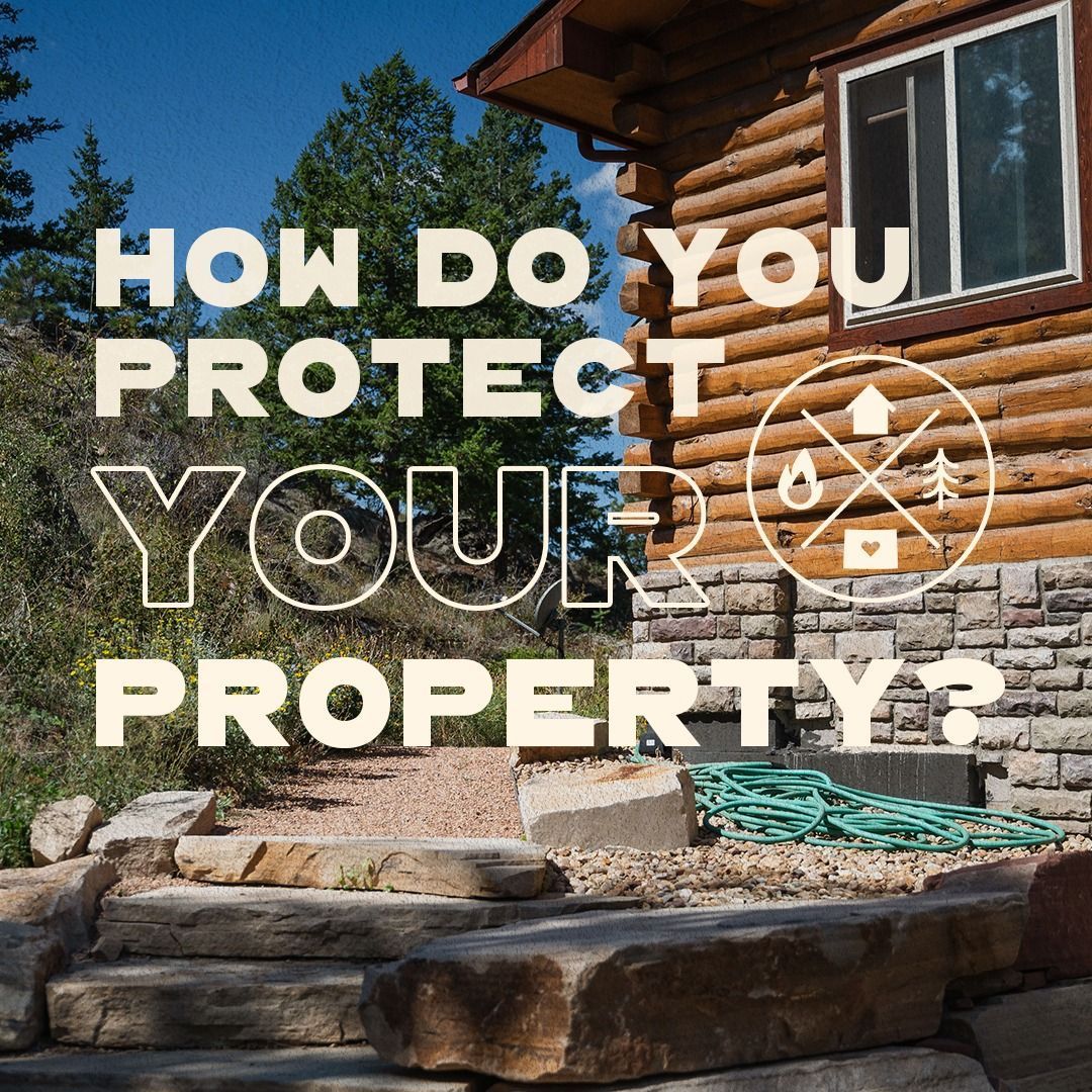 Text overlay on a cabin: