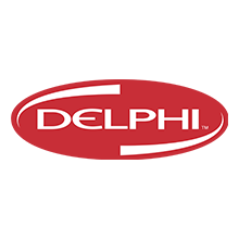 The red oval logo for Delphi, featuring white text inside the shape.
