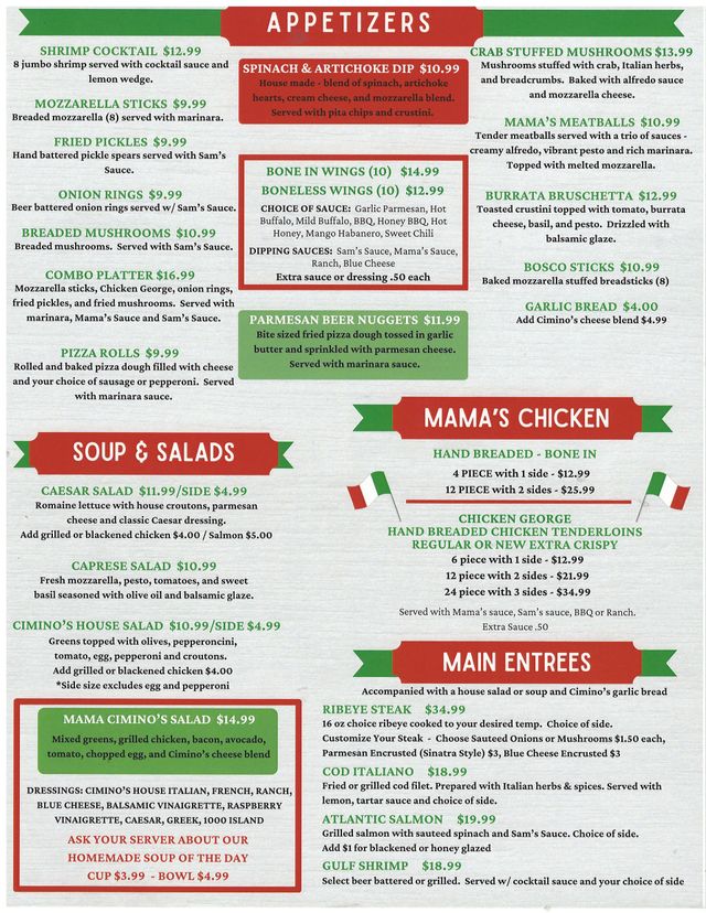 Cimino's Little Italy Main Menu | Freeport, IL
