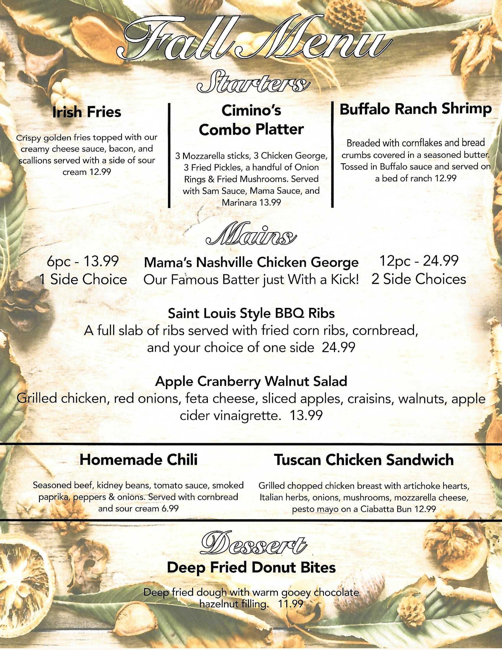 Cimino's Little Italy Main Menu 