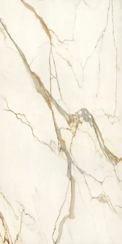 Cream marble surface with thin gold and gray veining