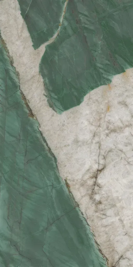Green and white marble-like surface with diagonal veining and textured pattern