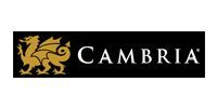 Cambria logo with gold lion emblem and white text on a black background