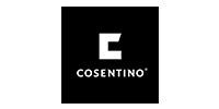 Cosentino logo in white on a black square background