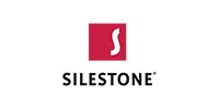 Silestone logo with white text and red square icon on a white background