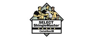 Select ShingleMaster badge with three figures and stars. Contains the CertainTeed logo.