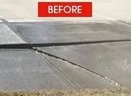 Before view of cracked concrete surface with the word 