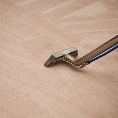 Carpet being cleaned with a professional extraction tool; showing a lighter, clean area and a darker, soiled area.