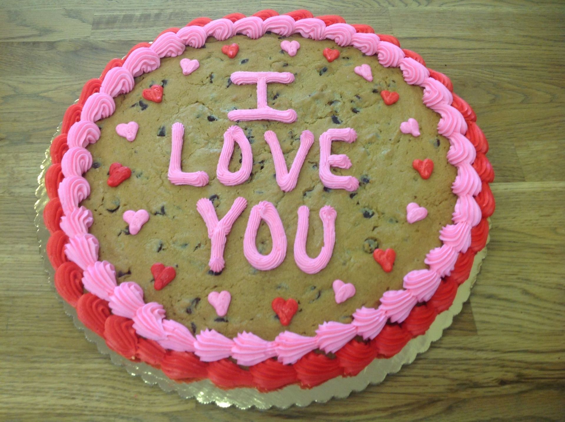 Chocolate chip cookie with pink 