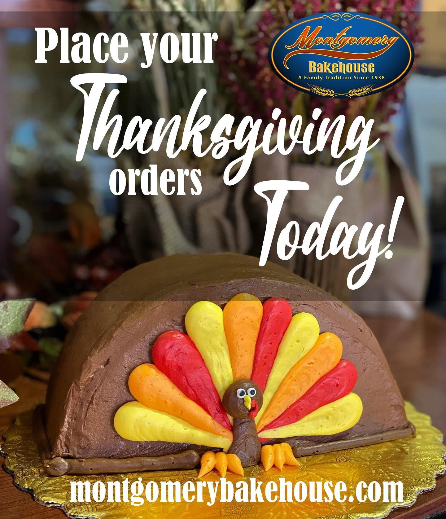 Advertisement for Montgomery Bakehouse: Thanksgiving cake decorated as a turkey.