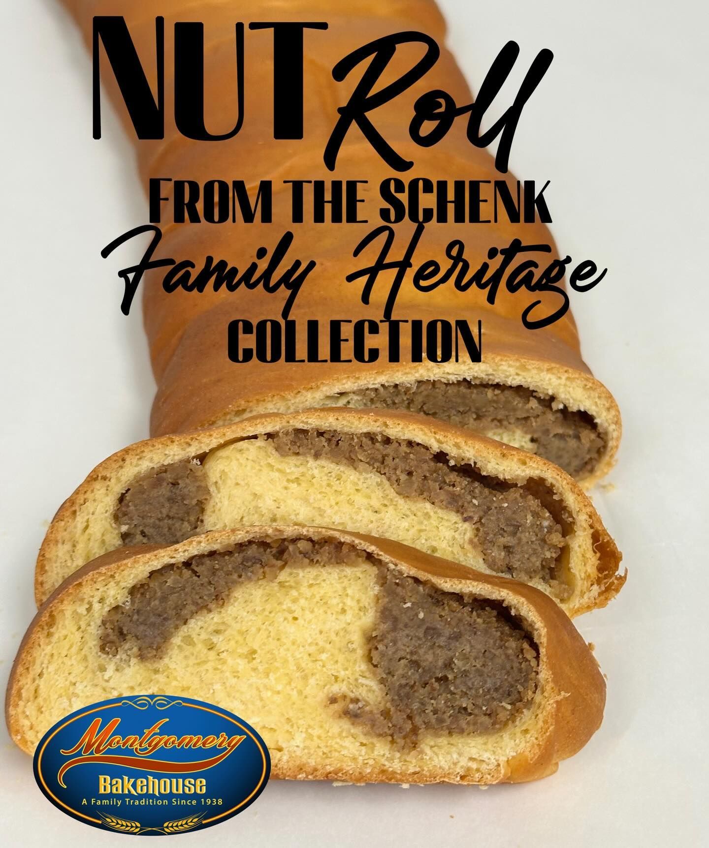 Nut roll, sliced to show nut filling, from the Schenk Family Heritage Collection, by Amish Country Bakehouse.