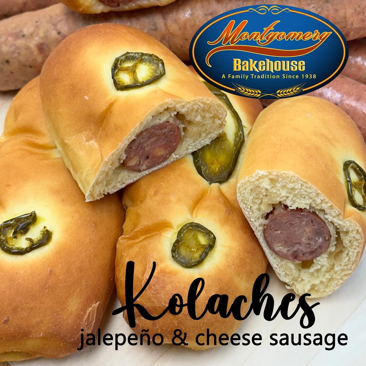 Kolaches with sausage, cheese, and jalapenos from Montgomery Bakehouse.