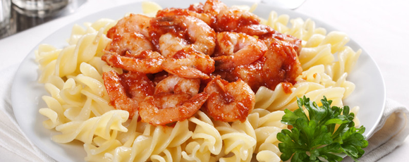 Pasta with shrimp toppings