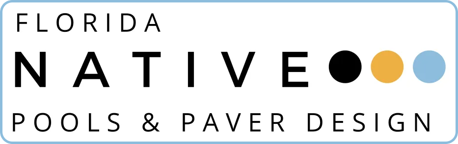Florida Native Pools & Paver Design logo with black text and blue, gold, and black dots