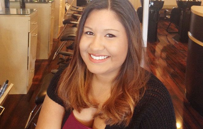 happy salon customer with new hair color