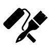 Black paint roller and crossed brush icon on a white background