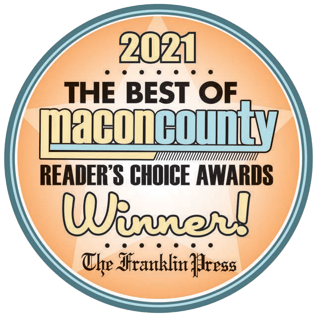 A sticker that says the best of macon county reader 's choice awards winner