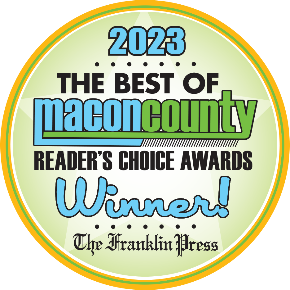 A sticker that says the best of macon county reader 's choice awards winner