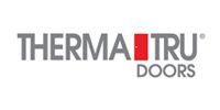 Therma-Tru Doors logo. Gray text with a red door graphic and the word 