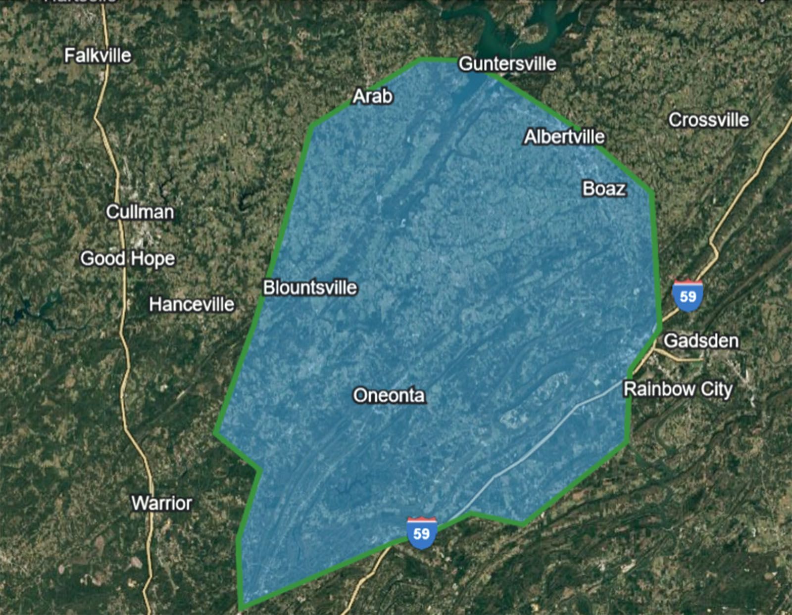 Brothers Concrete Supply Oneonta Location Service Area Map