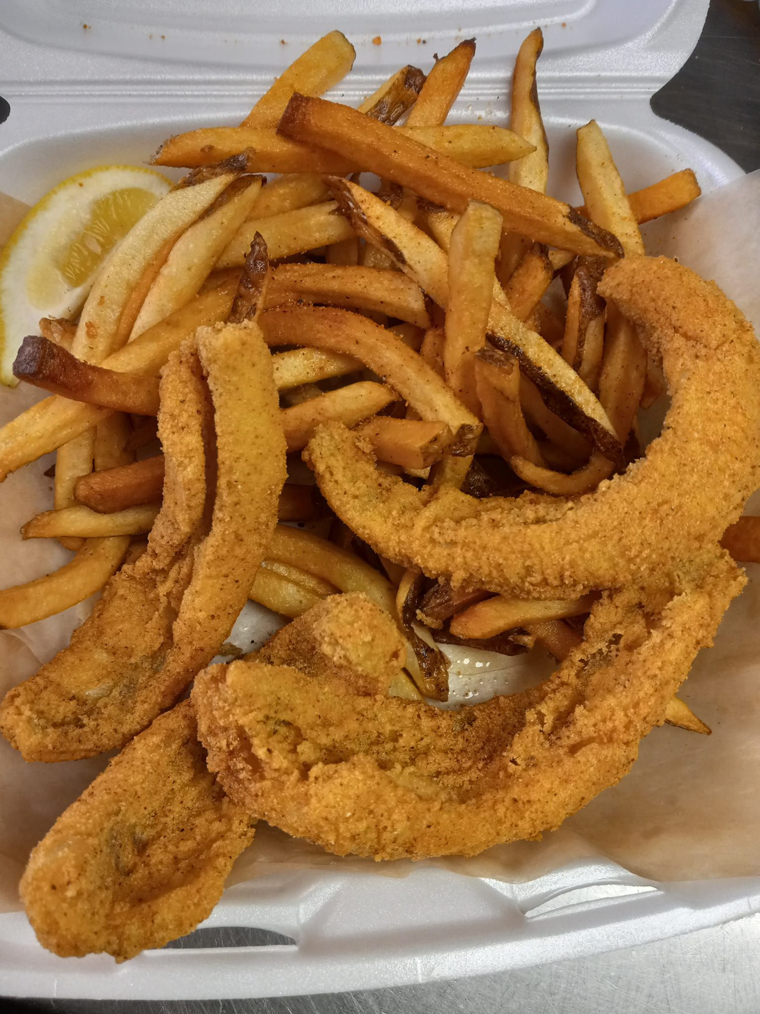 fries and fried pork